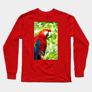 Scarlet Macaw Red Bird Perched in a Tree Long Sleeve T-Shirt